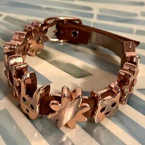 Rose Gold Charm Bracelet With Brown Leather Strap